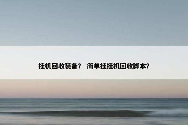 挂机回收装备？ 简单挂挂机回收脚本？