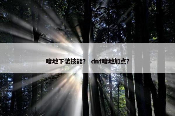 暗地下装技能？ dnf暗地加点？