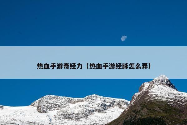 热血手游奇经力（热血手游经脉怎么弄）