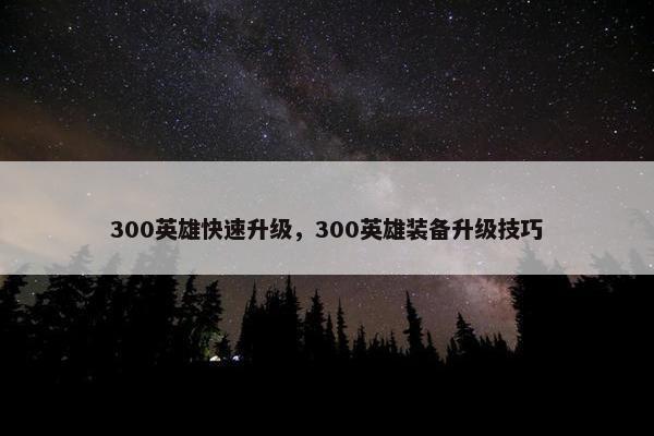 300英雄快速升级，300英雄装备升级技巧