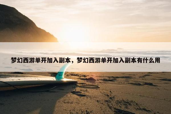 梦幻西游单开加入副本，梦幻西游单开加入副本有什么用